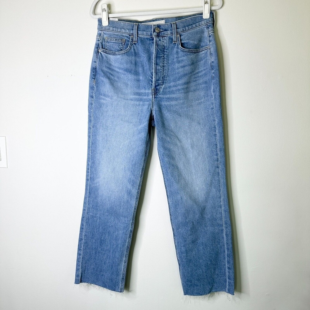 Frank & Eileen Monaghan Jeans Women 26 Blue Mom High Rise Straight Raw Hem NWOT